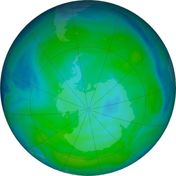 Antarctic ozone map for 06 January 2019